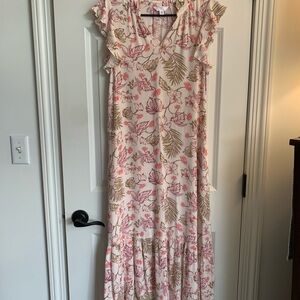 Time and Tru Pink and Brown Floral Maxi Dress